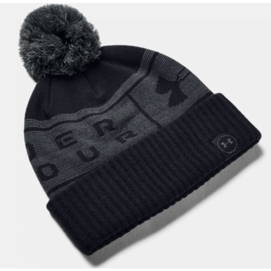 UA Men's UA Big Logo Pom Beanie 1356711-001 (Black)